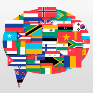 Bild von verschiedenen nationalen Flaggen in Sprechblasenform