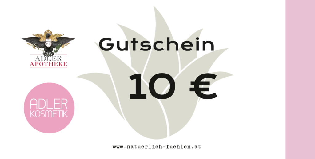 Gutscheine au mit der Aufschrift „Gutschein“ und „10 €“ sowie den Logos von „Adler Aphoteke“ und „Adler Kosmetik“.